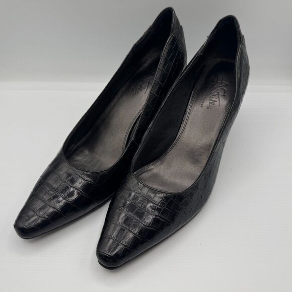 LifeStride Shoes - Life Stride Soft System Women's Shoes Sz 9 Black Faux Reptile Pumps 3" Heels